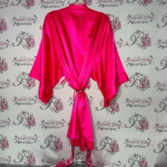 La senza robe kimono lightweight silky satiny neon pink with waist tie - Picture 3 of 12